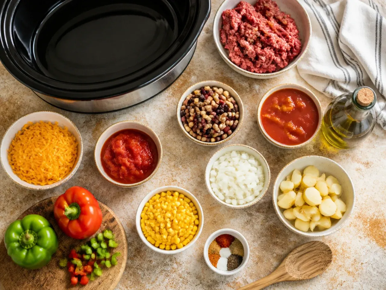 Close-up of hands sprinkling cheese over a crockpot cowboy casserole
