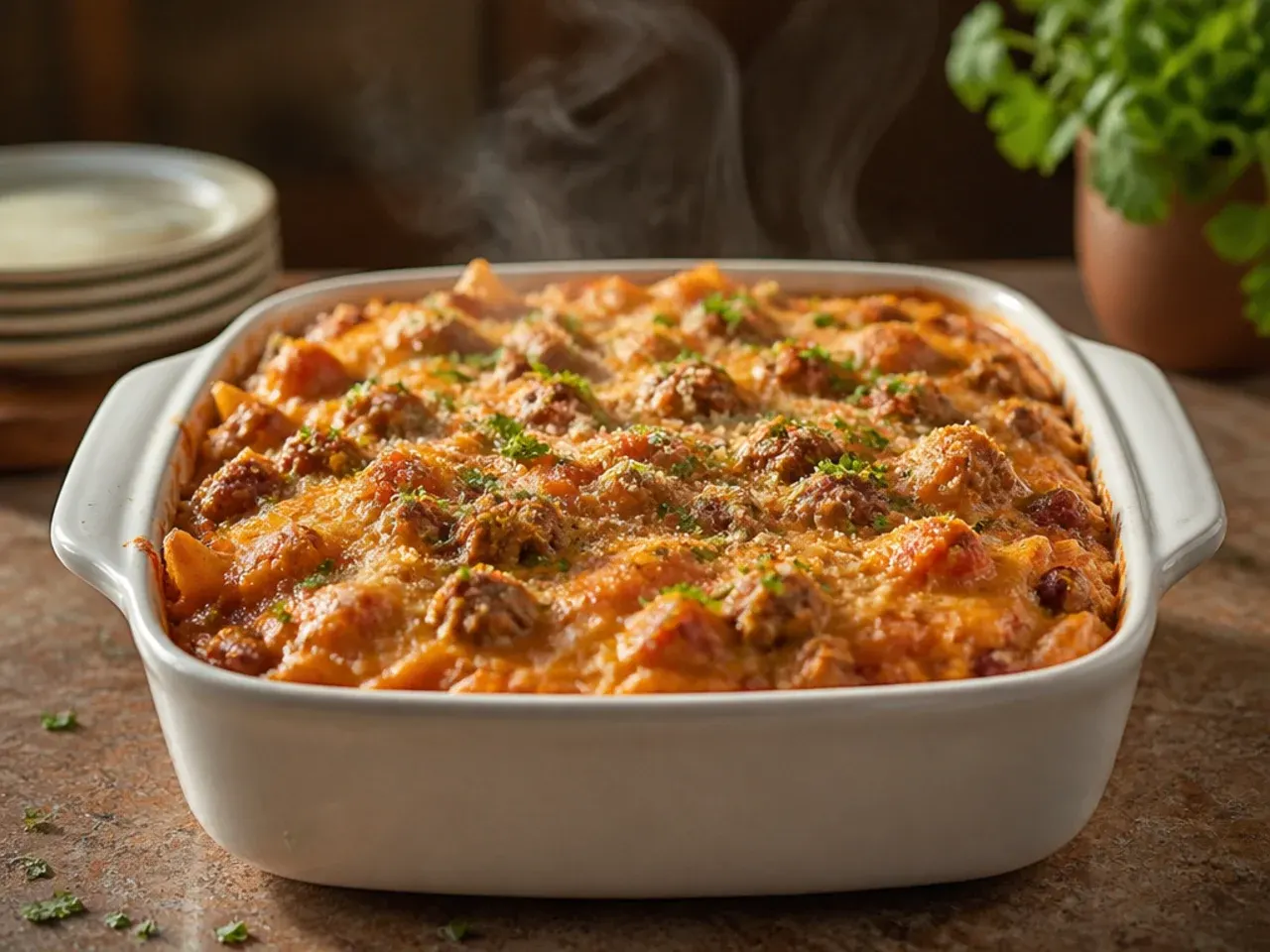 Extra-cheesy cowboy casserole with a thick, golden, bubbling cheese crust