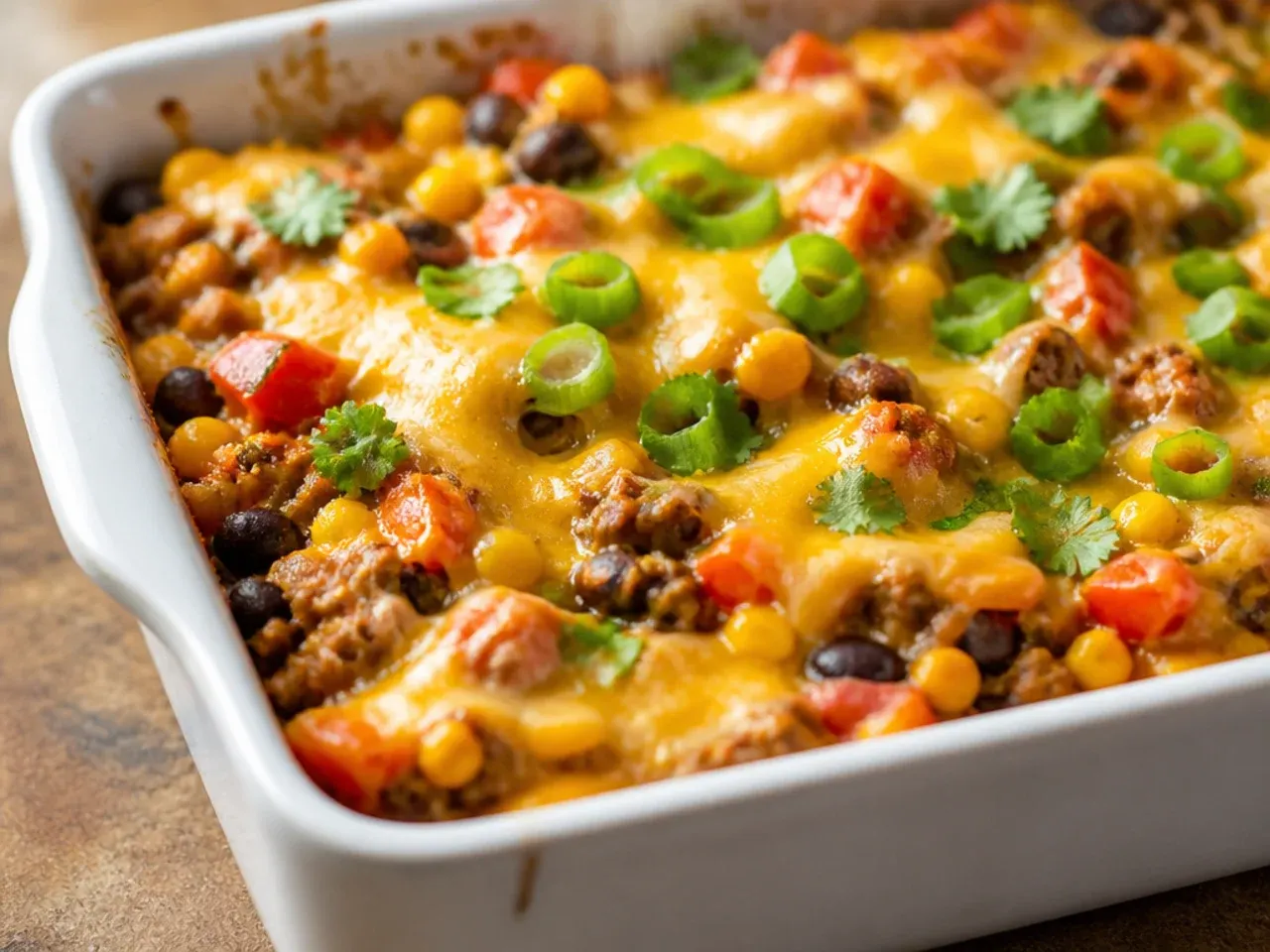 Lean turkey cowboy casserole with a lighter filling under a tater tot topping