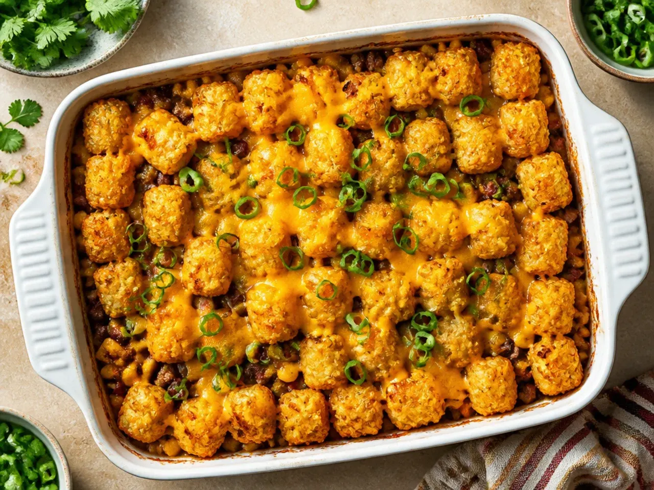 A budget-friendly cowboy casserole tater tots bake made with pantry staples