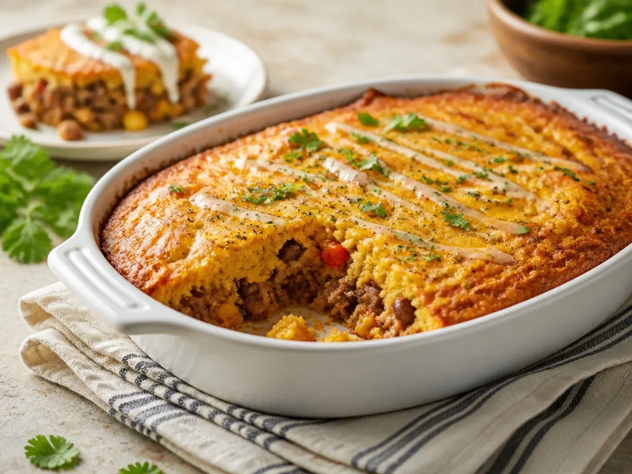Cast iron skillet cowboy cornbread casserole fresh out of the oven
