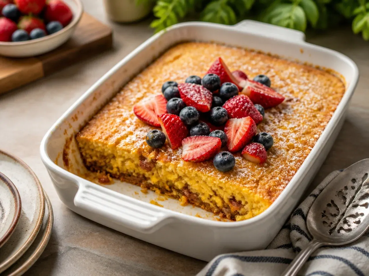 Simple five ingredient cowboy cornbread casserole with minimal toppings