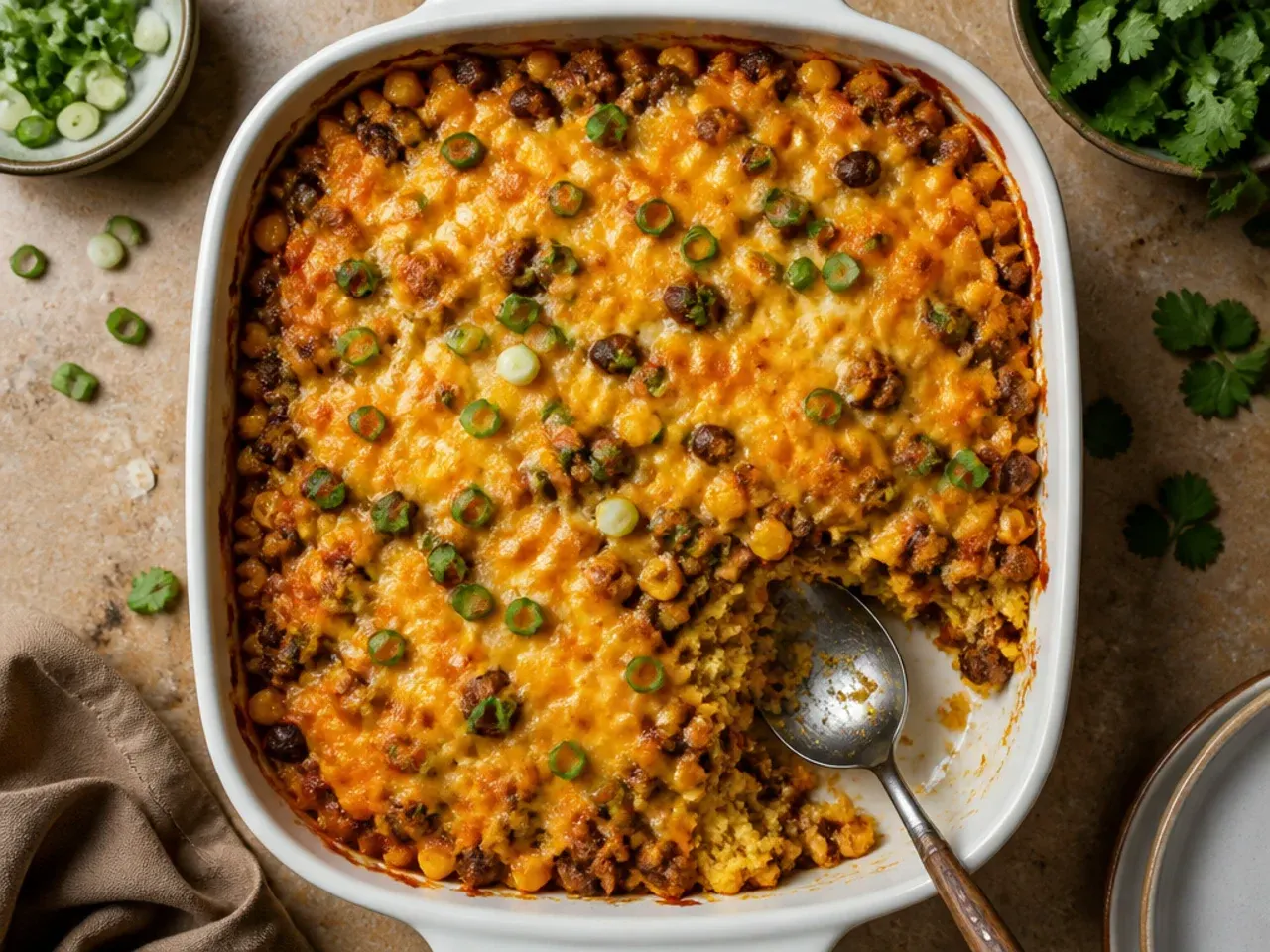 Budget-friendly cowboy cornbread casserole made with lentils and pantry staples