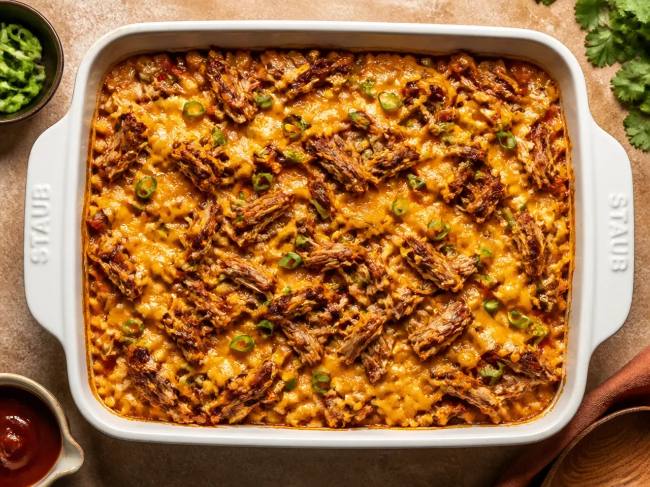 BBQ pulled pork cowboy cornbread casserole with a sticky glaze