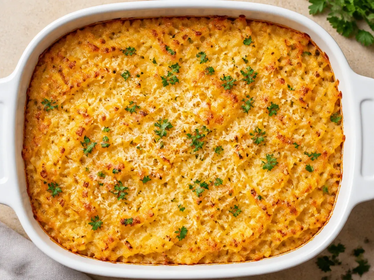 Budget-friendly hashbrown casserole made with simple pantry ingredients