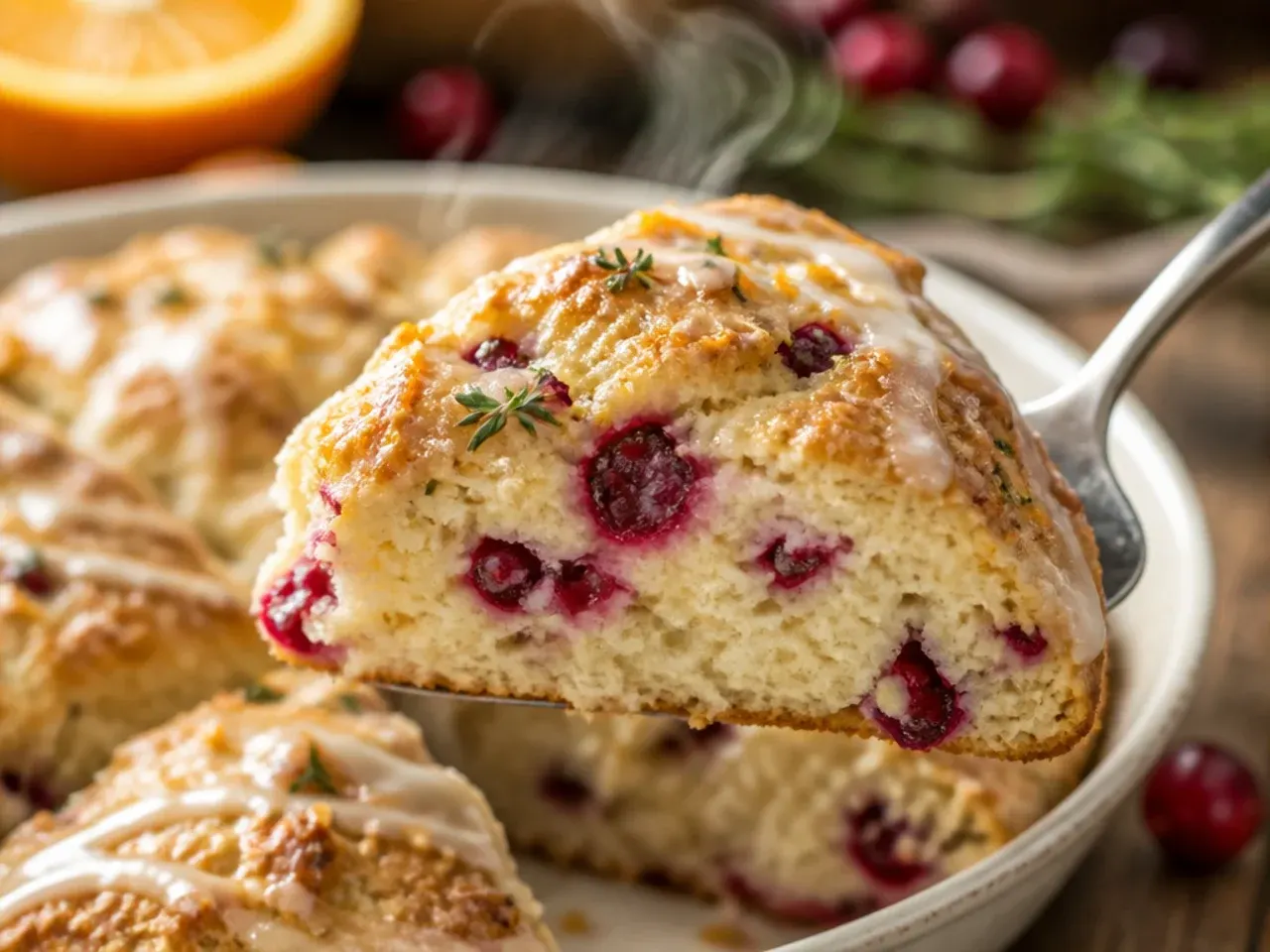 Fresh whole cranberries and chopped cranberries next to scone dough