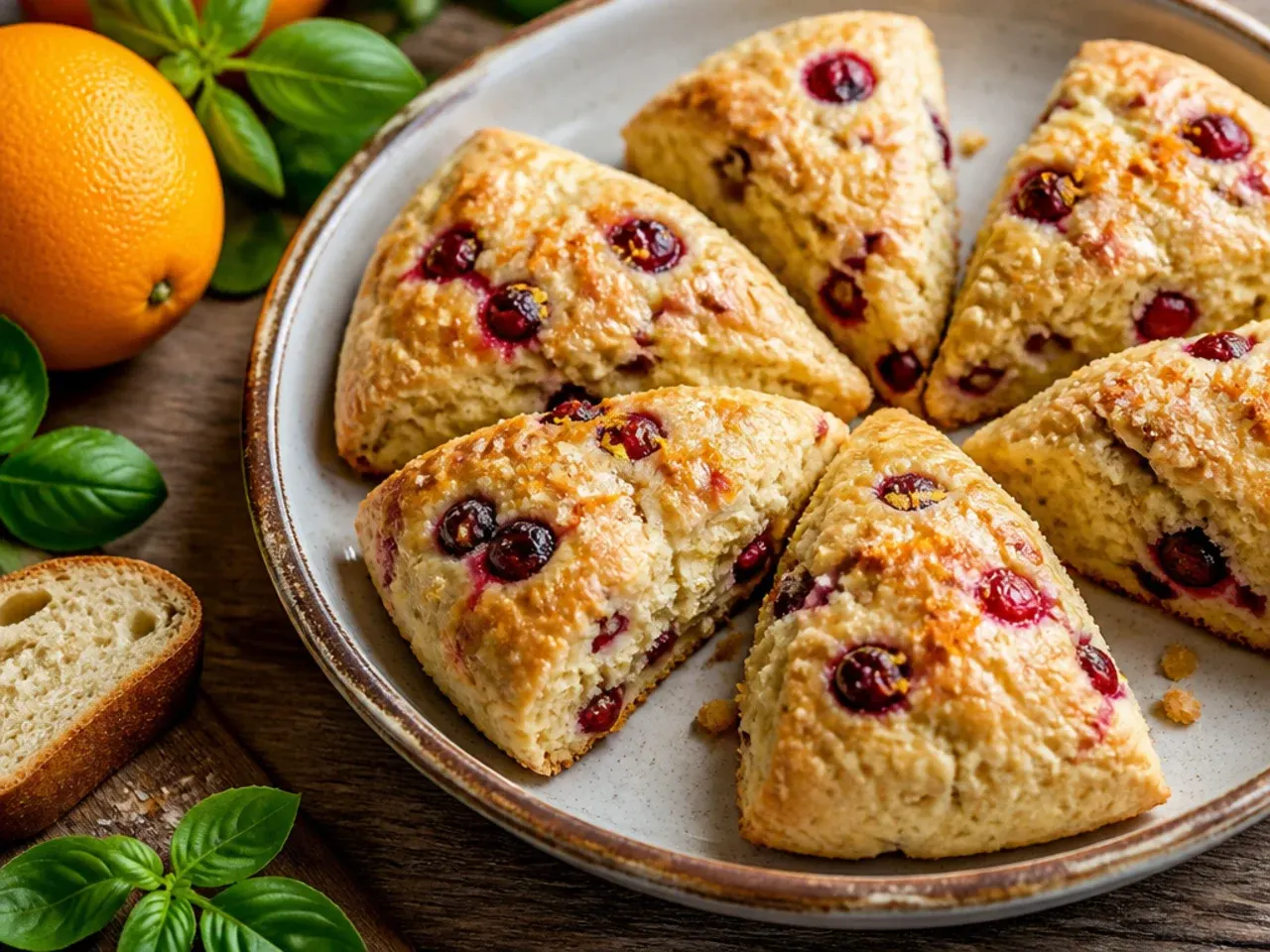 Five simple ingredients laid out for a pared-back cranberry scone recipe