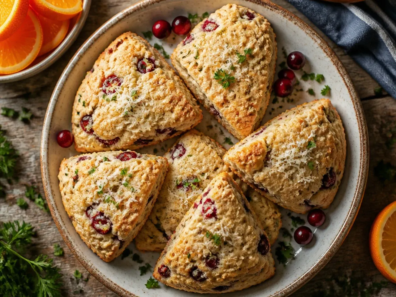 Bag of frozen cranberries next to a bowl of scone dough