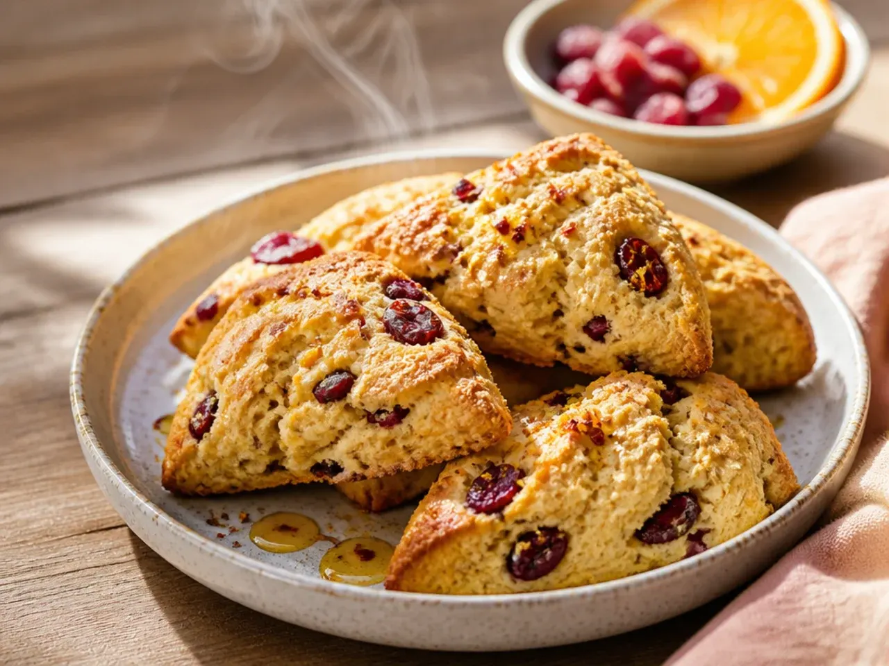 One large mixing bowl with cranberry orange scone dough coming together