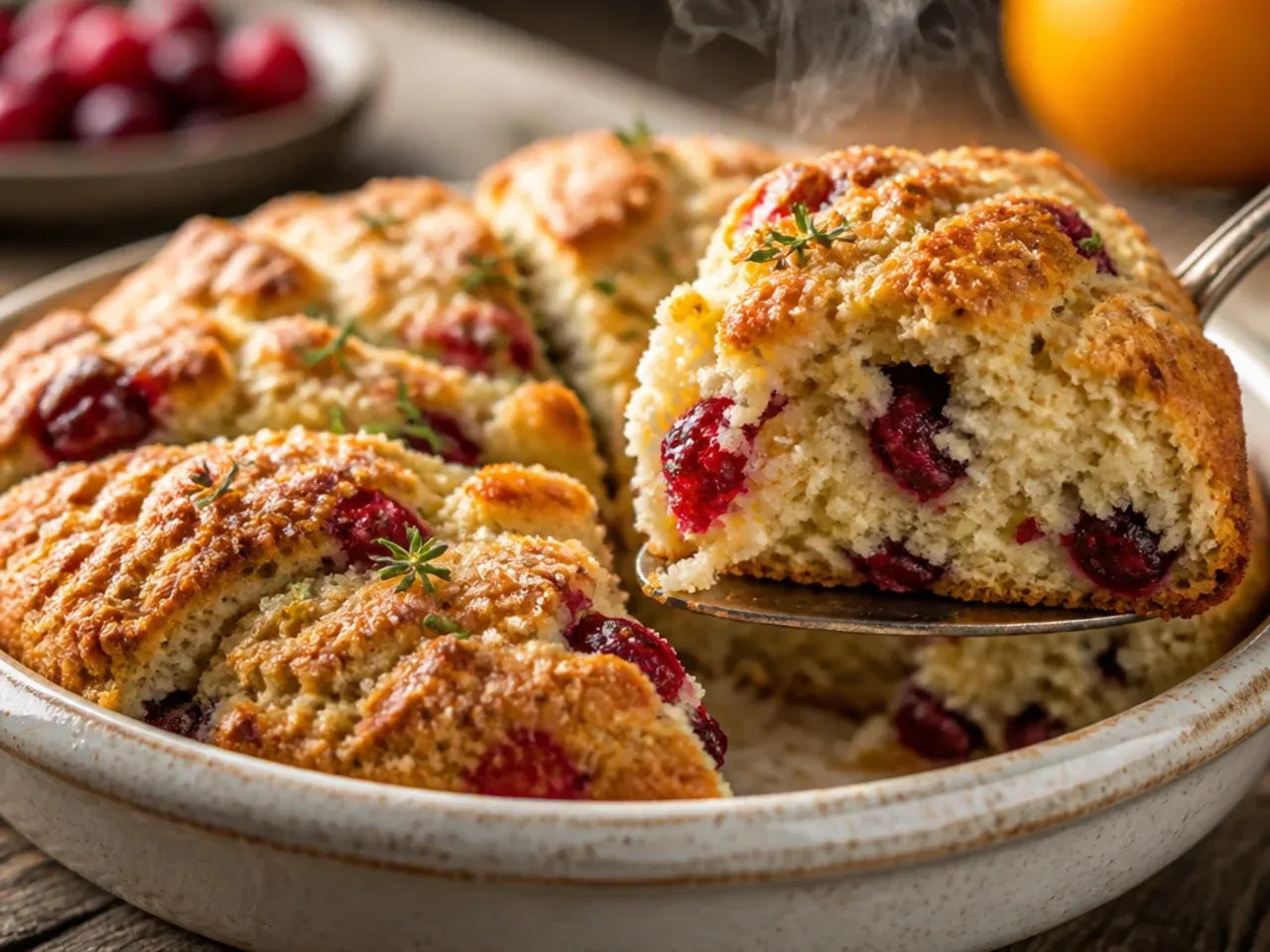 Rustic-cut cranberry orange scones brushed with buttermilk and sugar