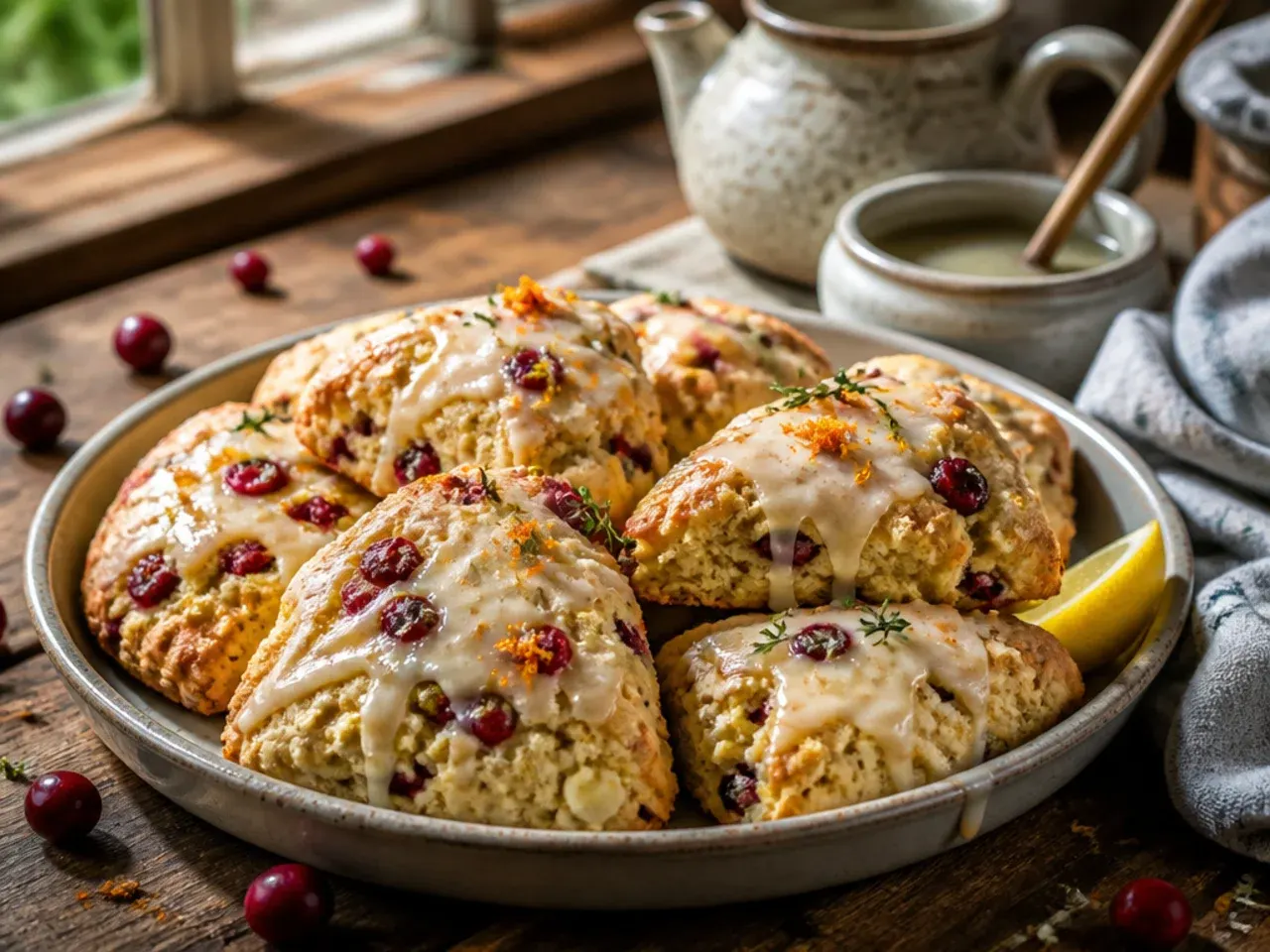 Cranberry orange scones studded with visible white chocolate chunks