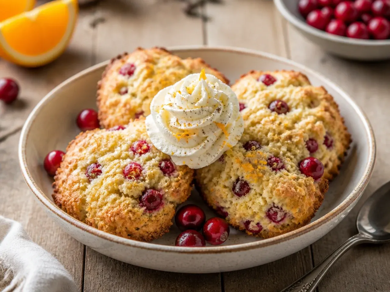 Gluten-free cranberry orange scones on a cooling rack