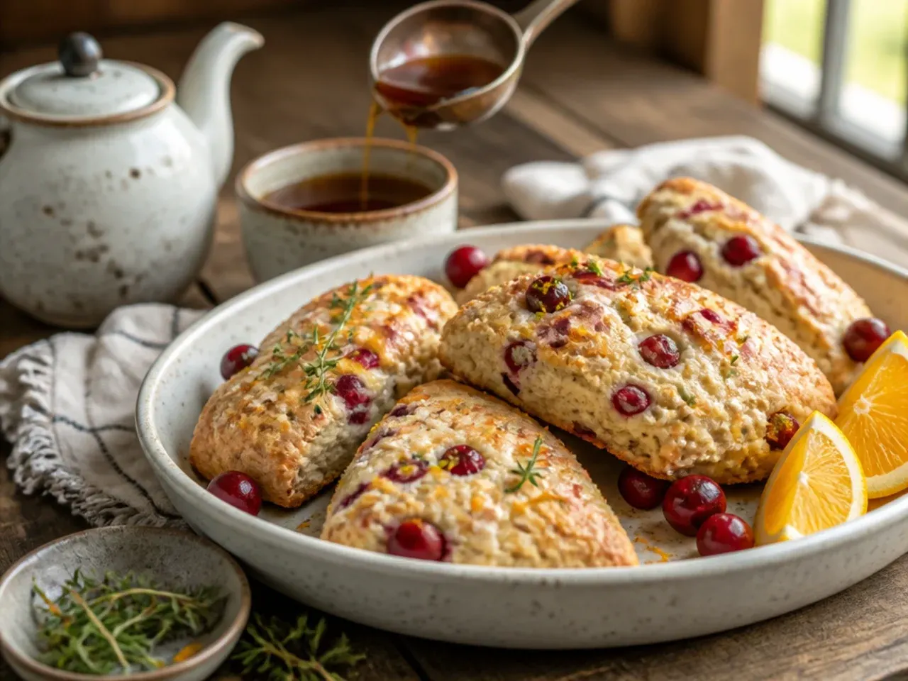 Cream cheese cranberry orange scones with a soft, tender crumb