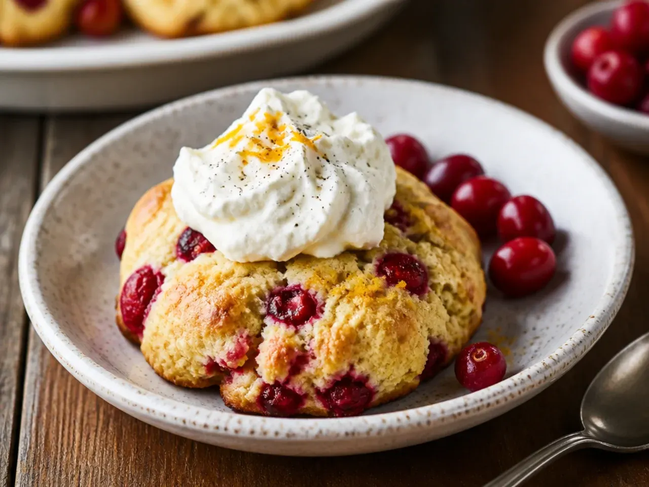 Simple everyday cranberry scones with a milk-and-sugar glazed top