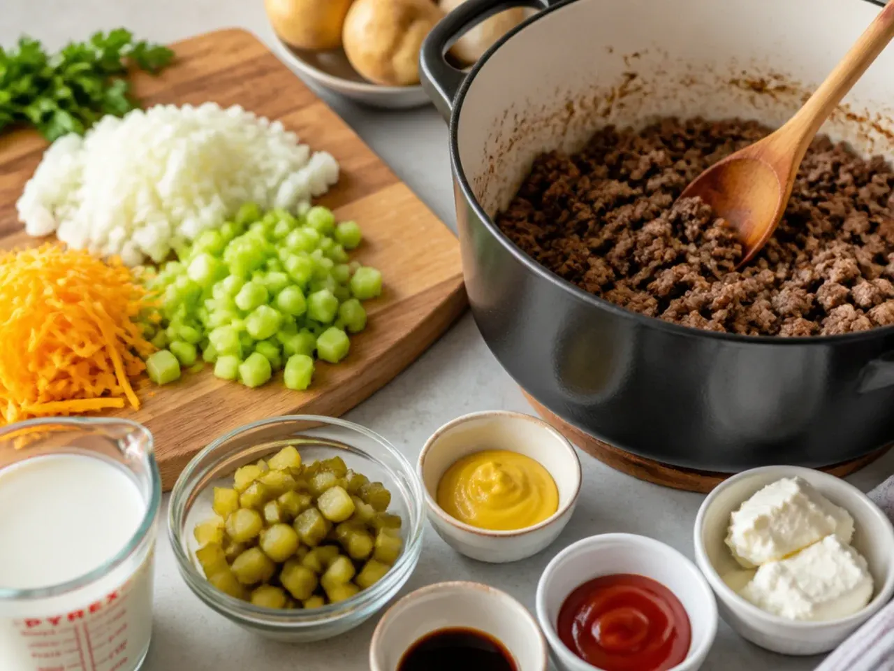 creamy cheeseburger soup recipe step 1