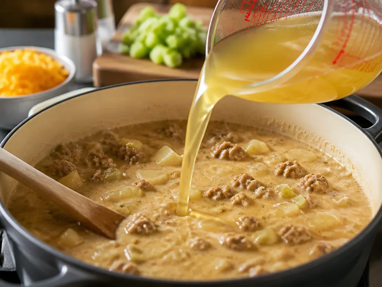 creamy cheeseburger soup recipe step 10
