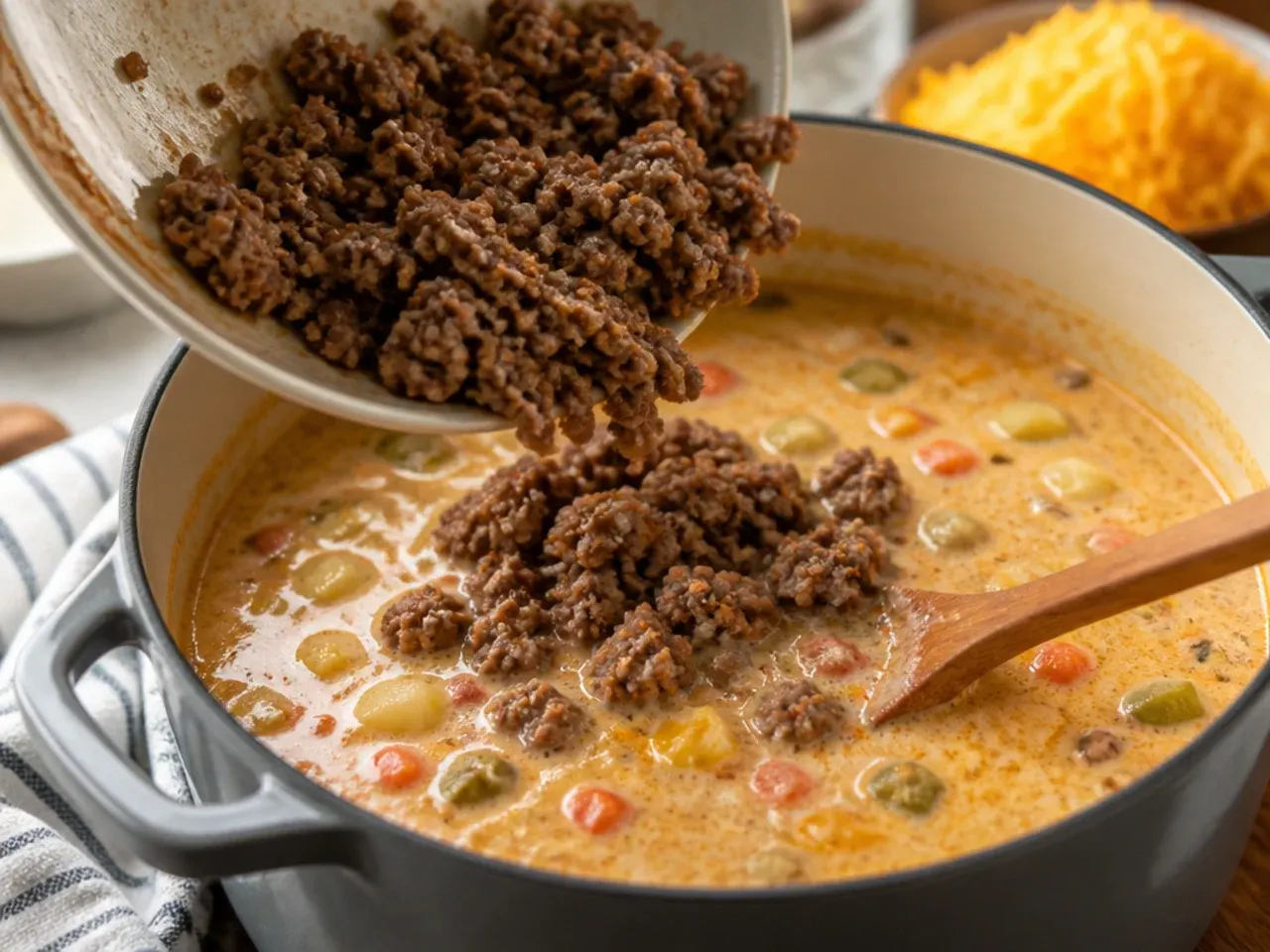 creamy cheeseburger soup recipe step 11