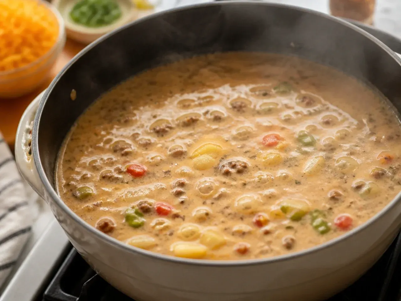 creamy cheeseburger soup recipe step 14