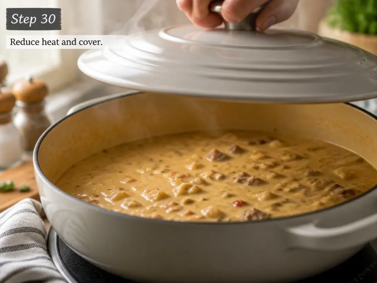 creamy cheeseburger soup recipe step 15