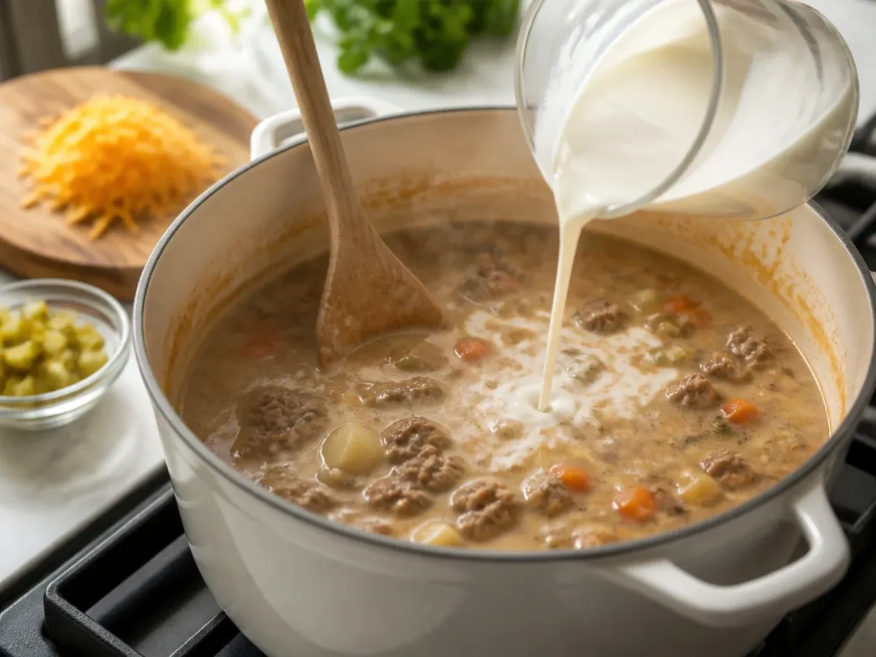 creamy cheeseburger soup recipe step 18