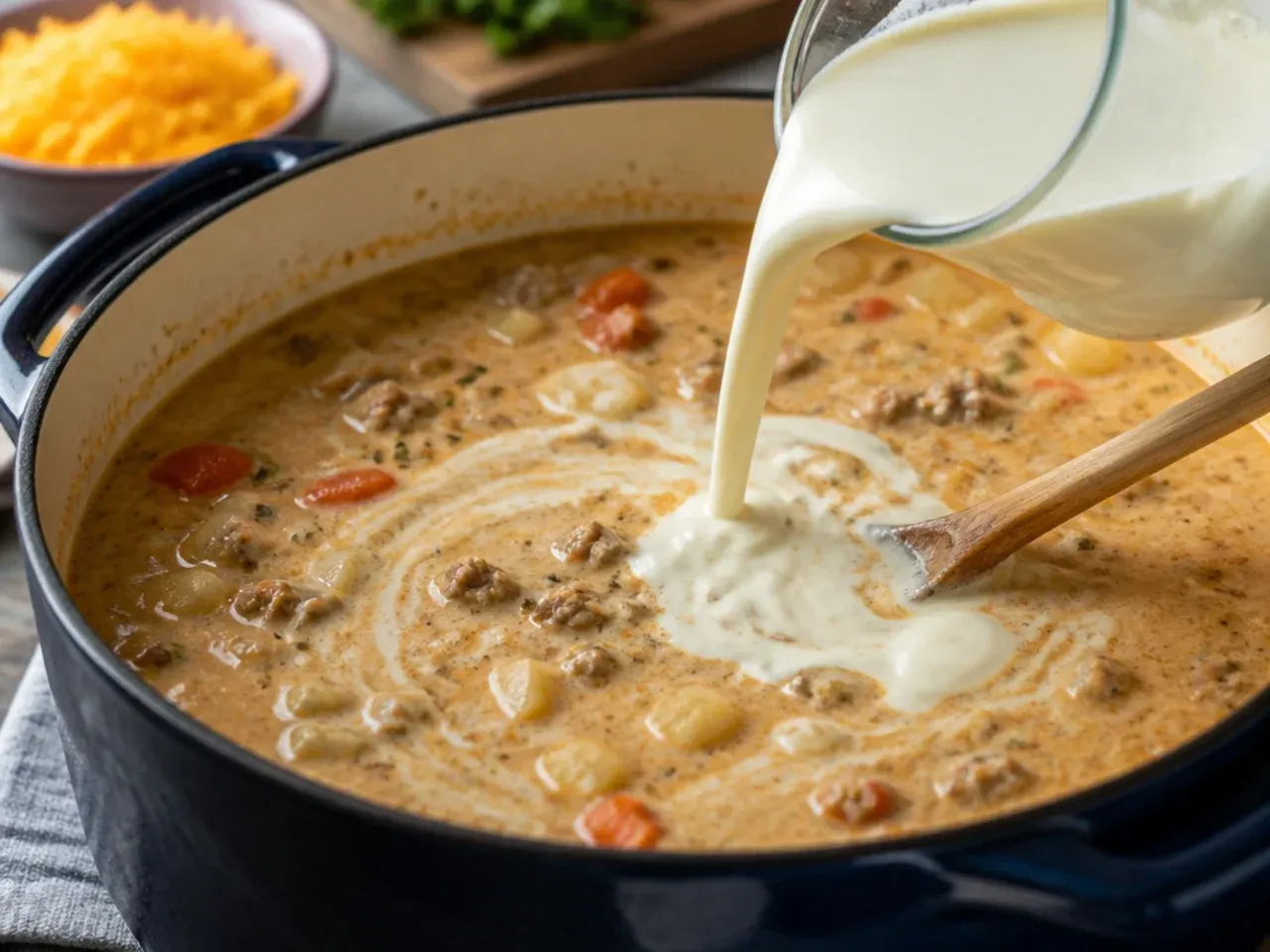 creamy cheeseburger soup recipe step 21