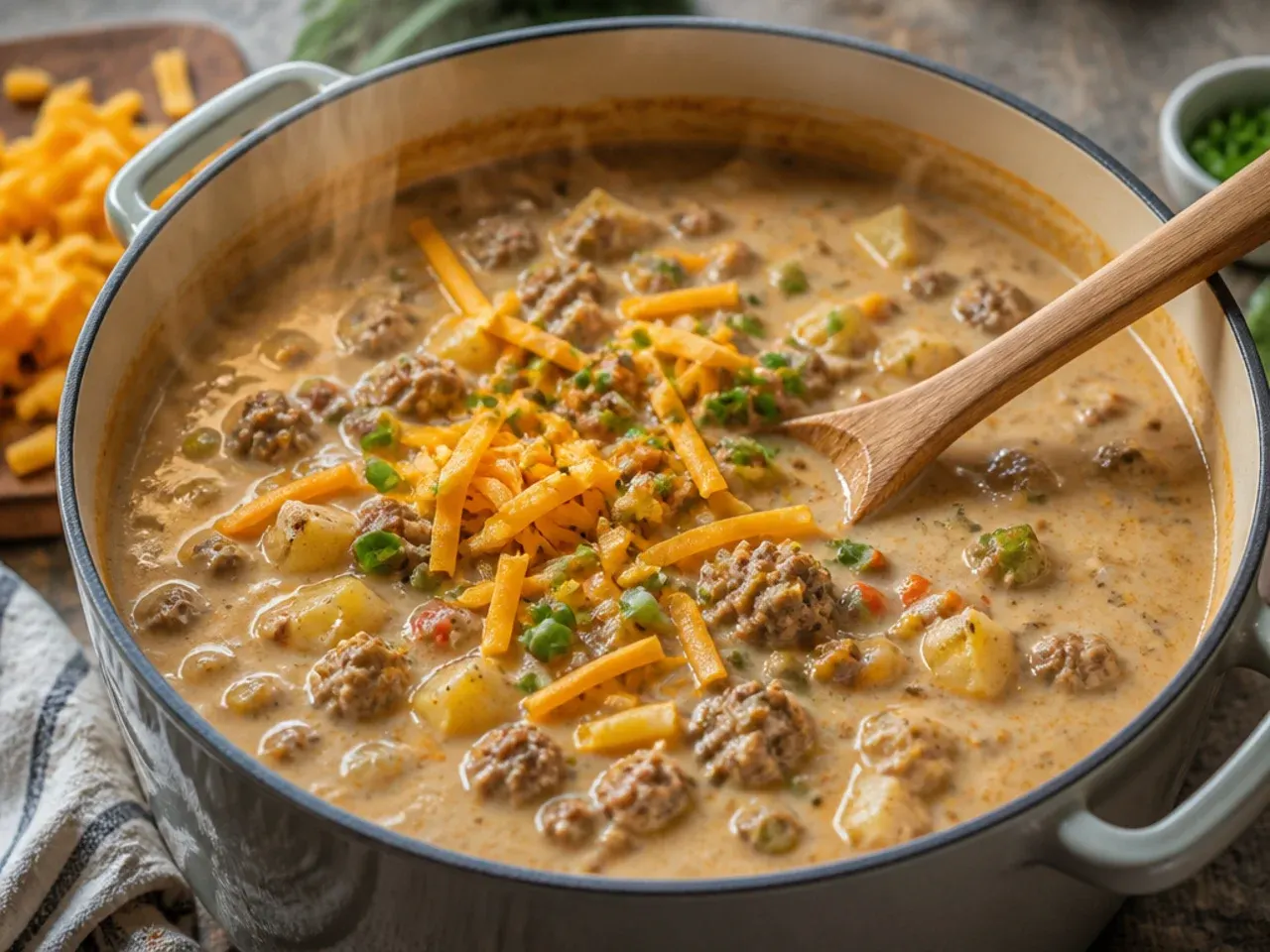 creamy cheeseburger soup recipe step 26