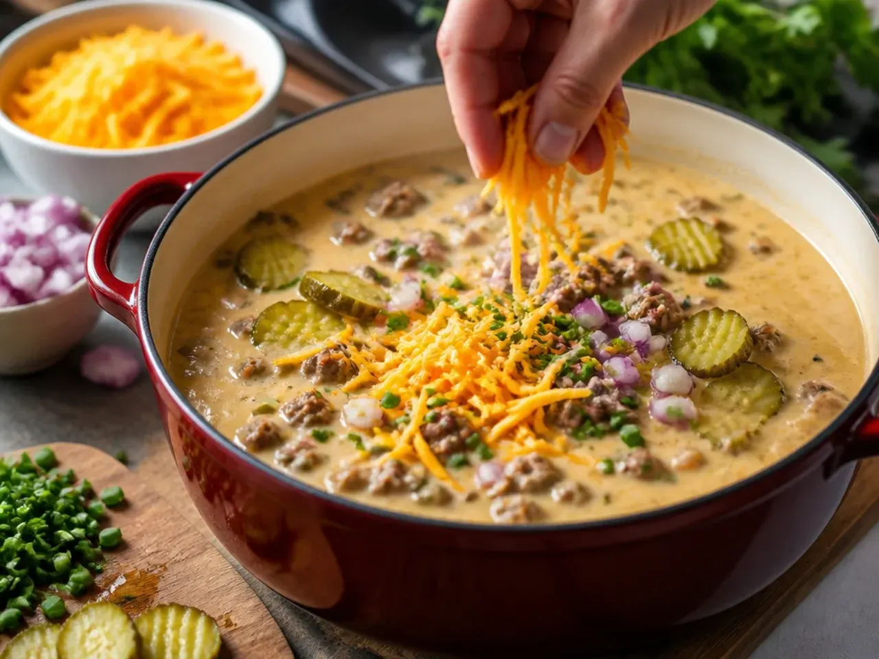 creamy cheeseburger soup recipe step 29