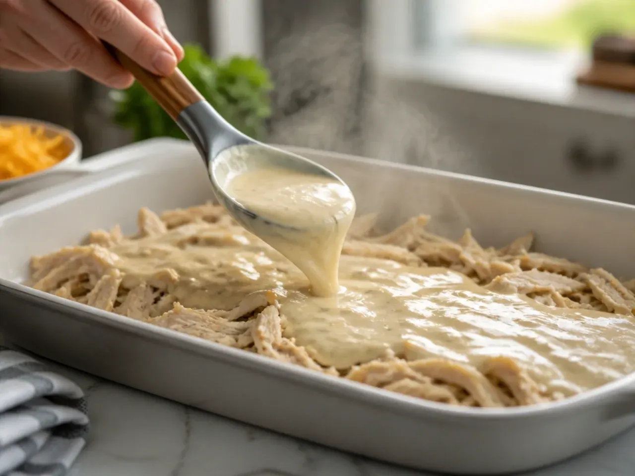creamy chicken enchilada casserole recipe step 4