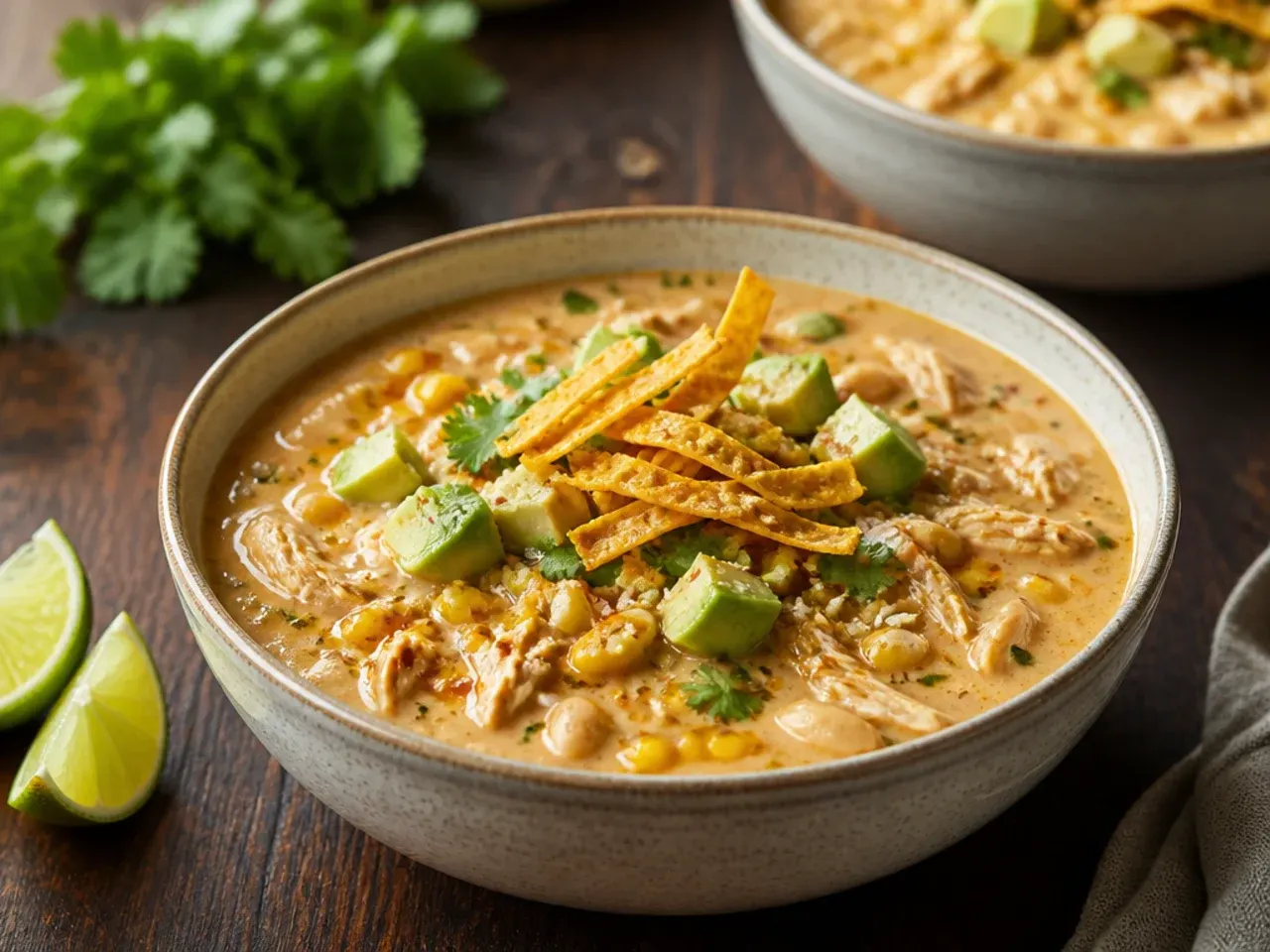 Hearty creamy chicken tortilla soup made with white beans