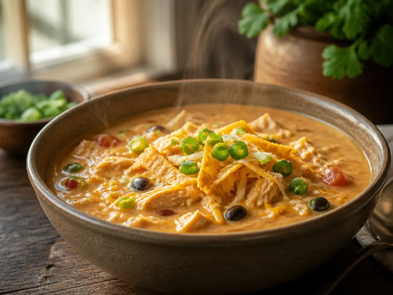 Simple creamy chicken tortilla soup made with canned chicken