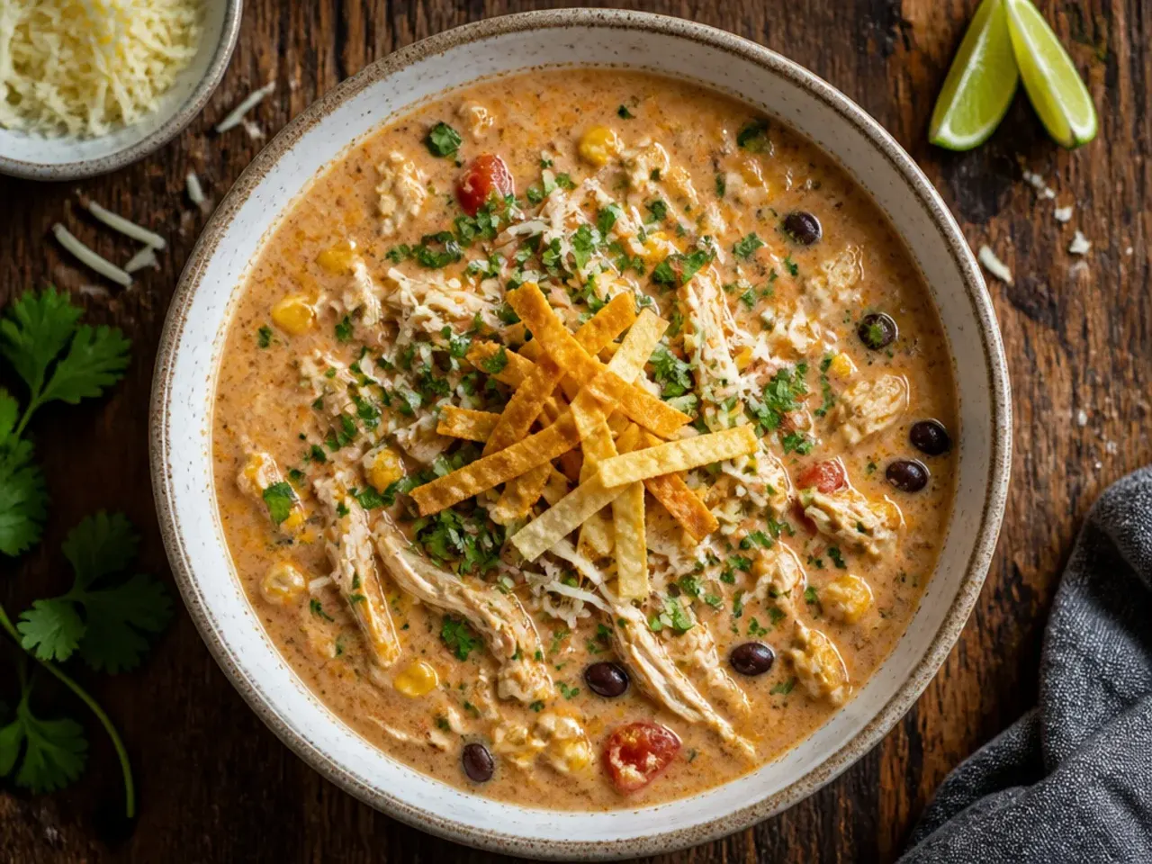 Freezer bag of creamy chicken tortilla soup ingredients ready to freeze