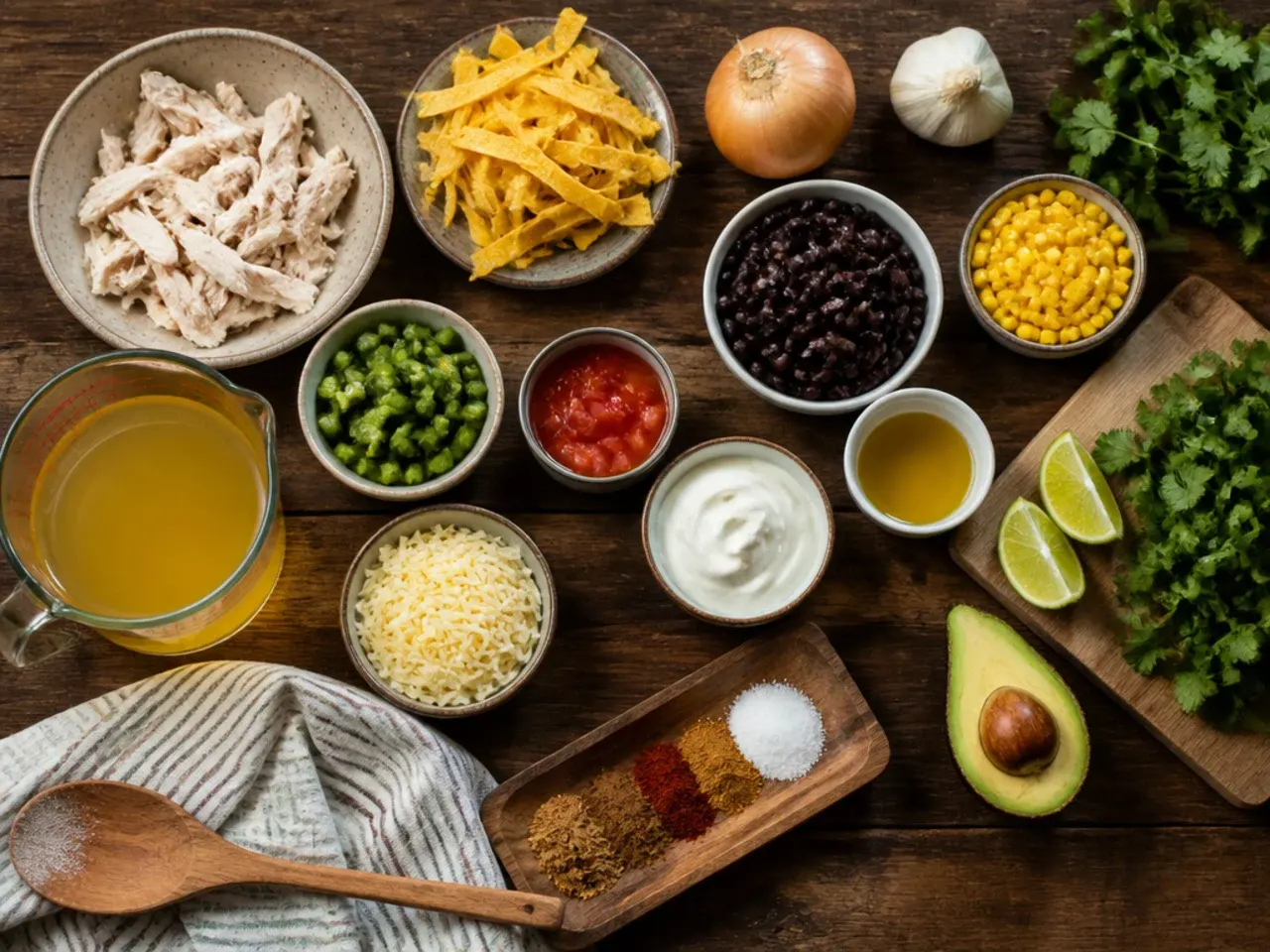 Close-up of cream cheese being whisked into chicken tortilla soup