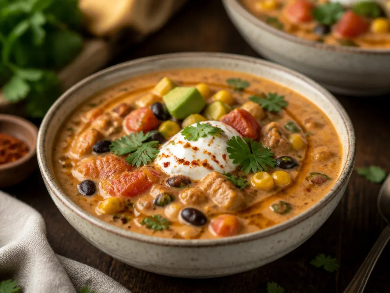 A chunky, vegetable-packed rustic taco soup with courgette and carrots