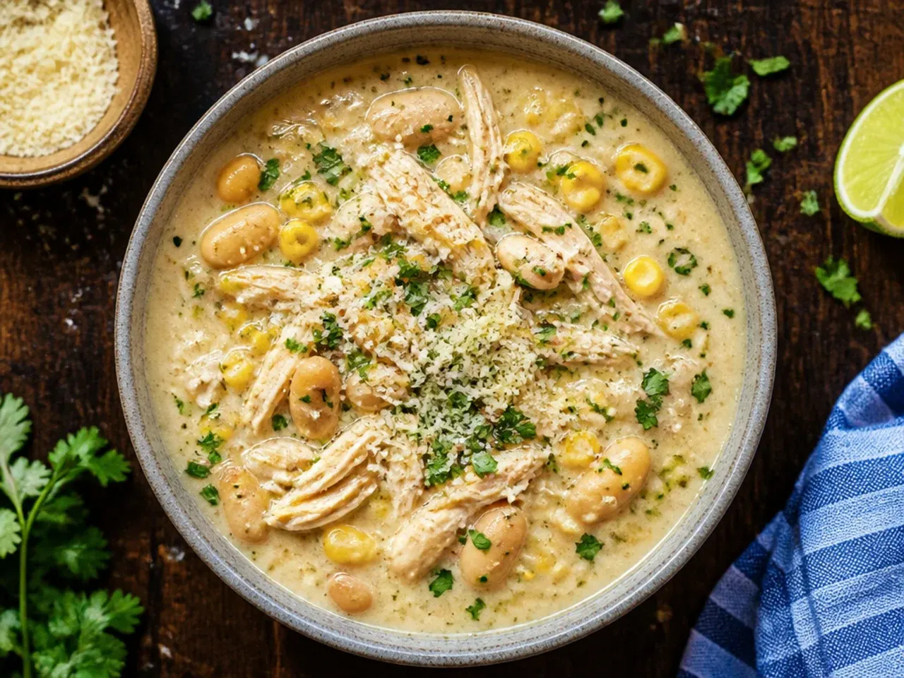 Budget-friendly white chicken chili made with shredded rotisserie chicken