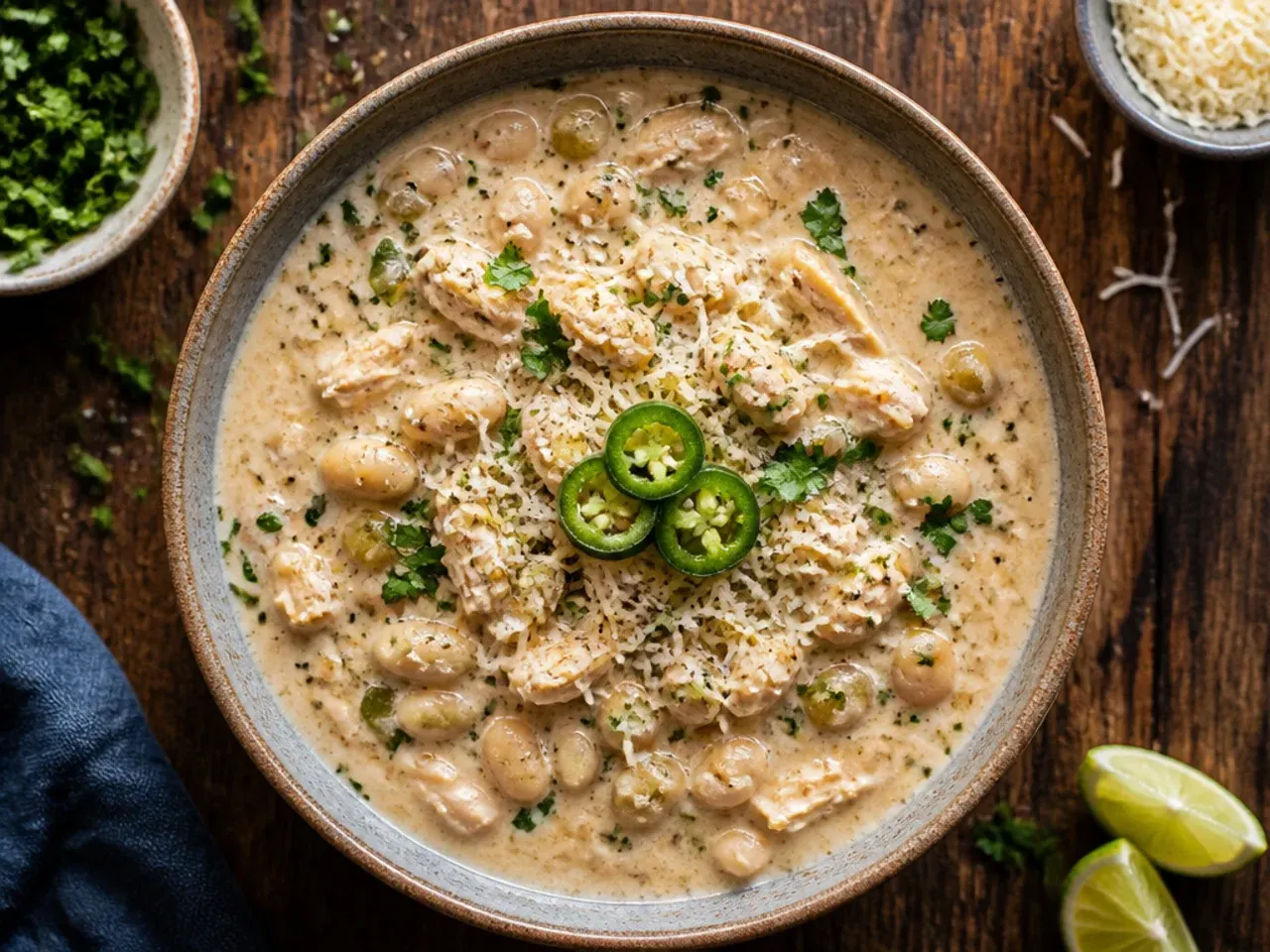 Lighter white chicken chili made with Greek yogurt instead of cream cheese