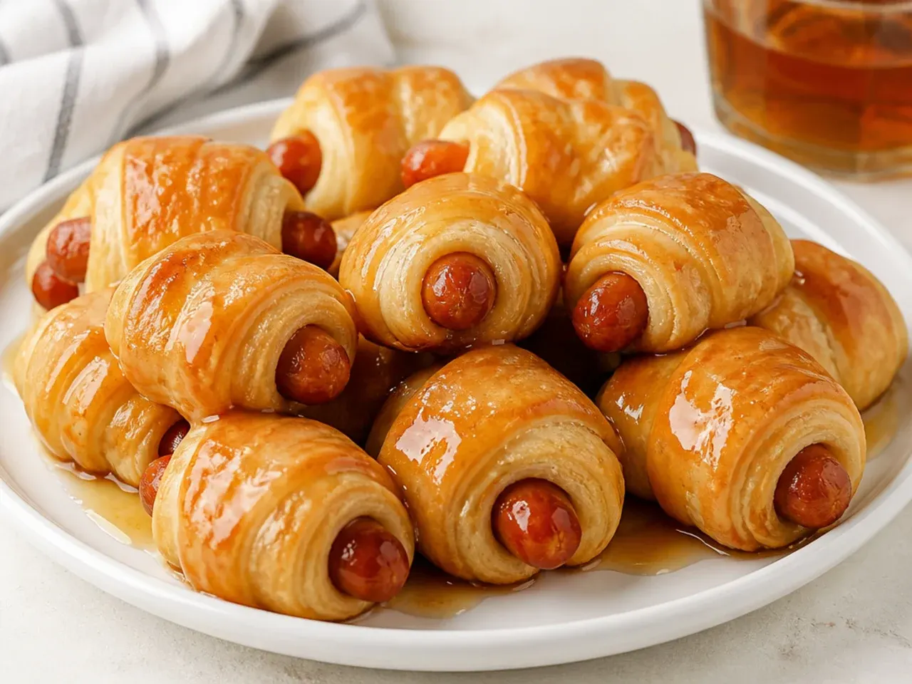 Creative breakfast maple crescent pigs in a blanket glazed for brunch