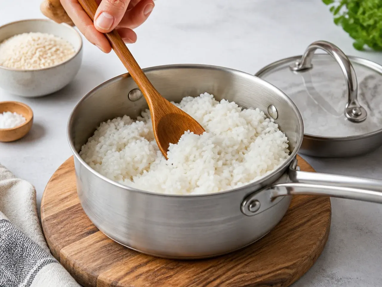 crispy salmon sushi bowl — step 1: rinse and cook the rice