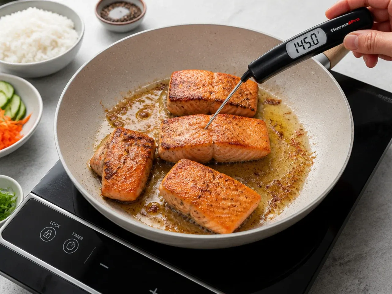 crispy salmon sushi bowl — step 5: finish cooking to temperature