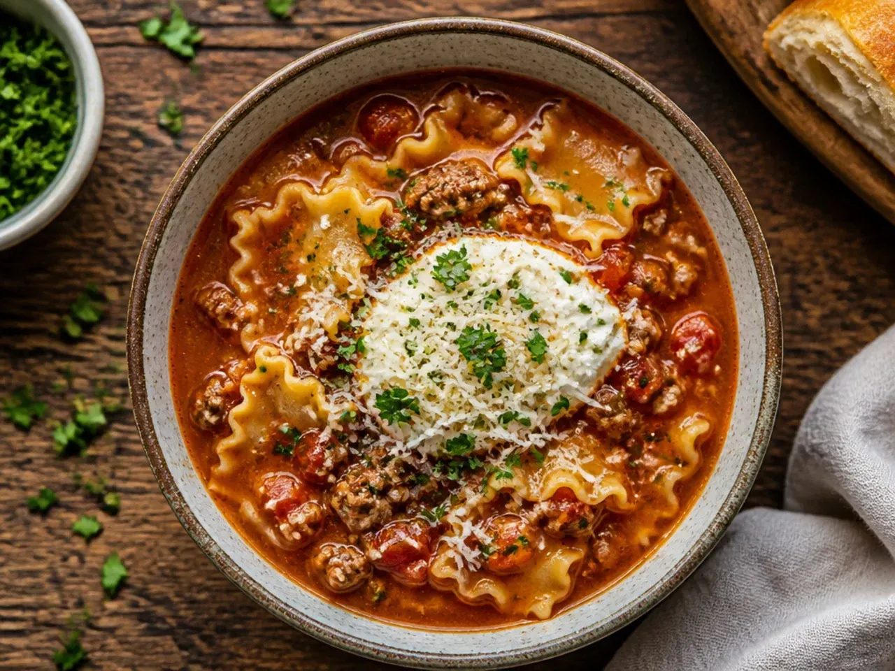 Budget-friendly crock pot lasagna soup made with pantry staple ingredients