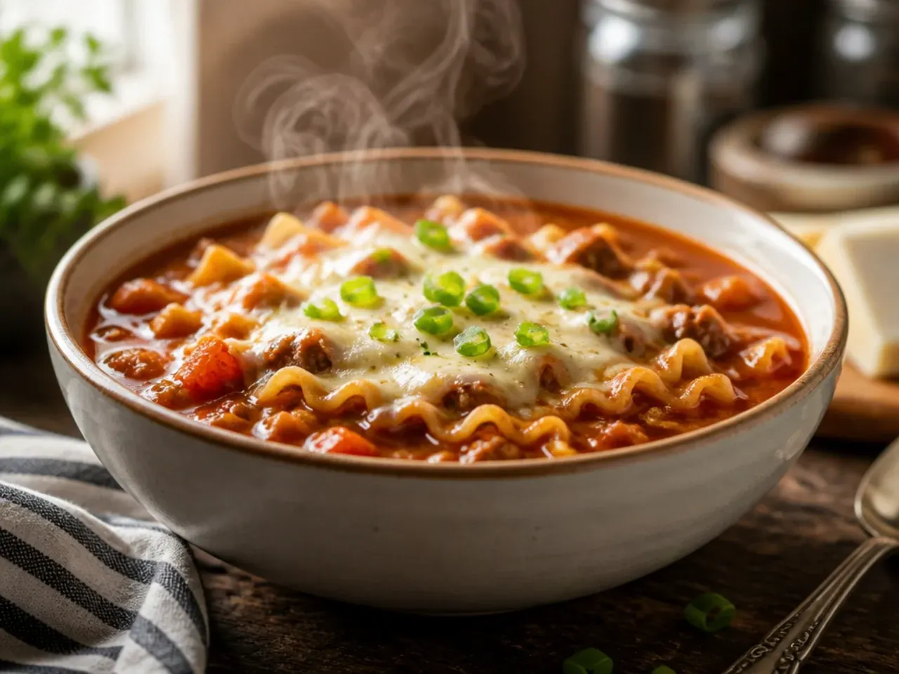Large family-size batch of crock pot lasagna soup in an extra-large slow cooker