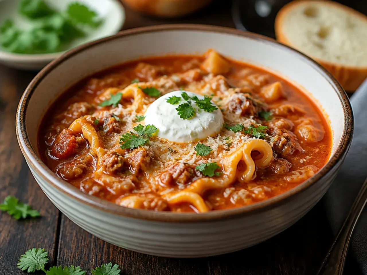 One-pot crock pot lasagna soup made without pre-browning the meat