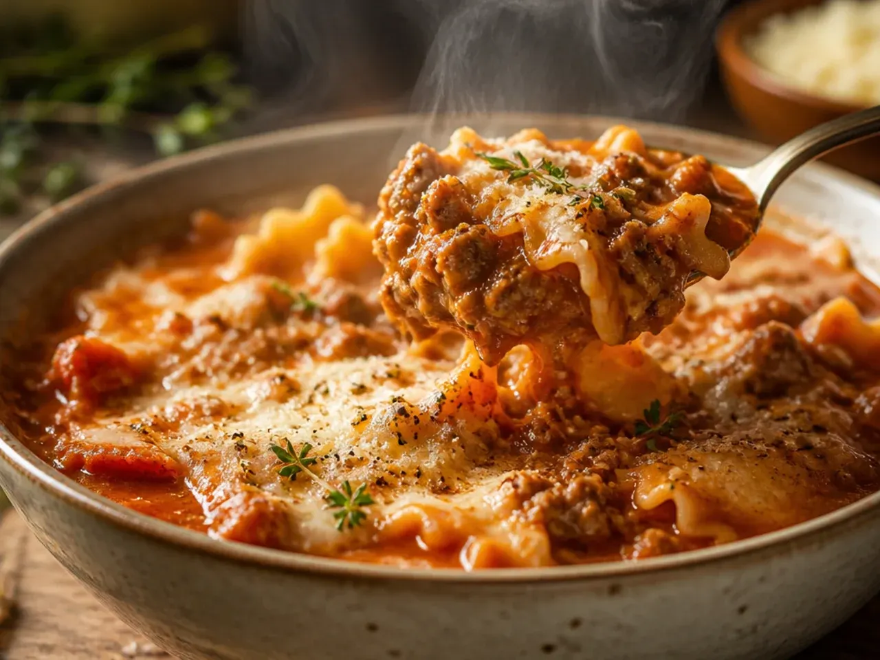 Low-carb crock pot lasagna soup with cauliflower rice instead of pasta