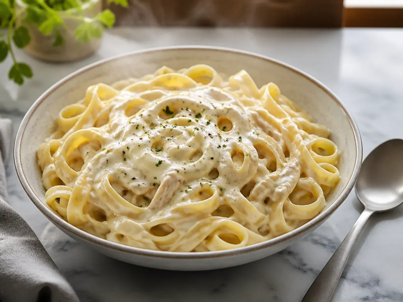 Chicken and broccoli alfredo pasta in a slow cooker