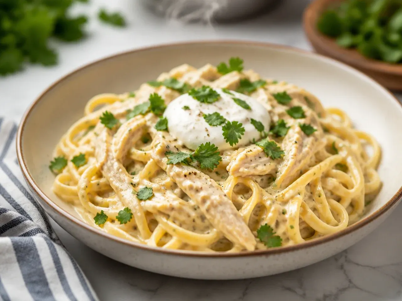 One-pot crockpot chicken alfredo with pasta cooked directly in the slow cooker
