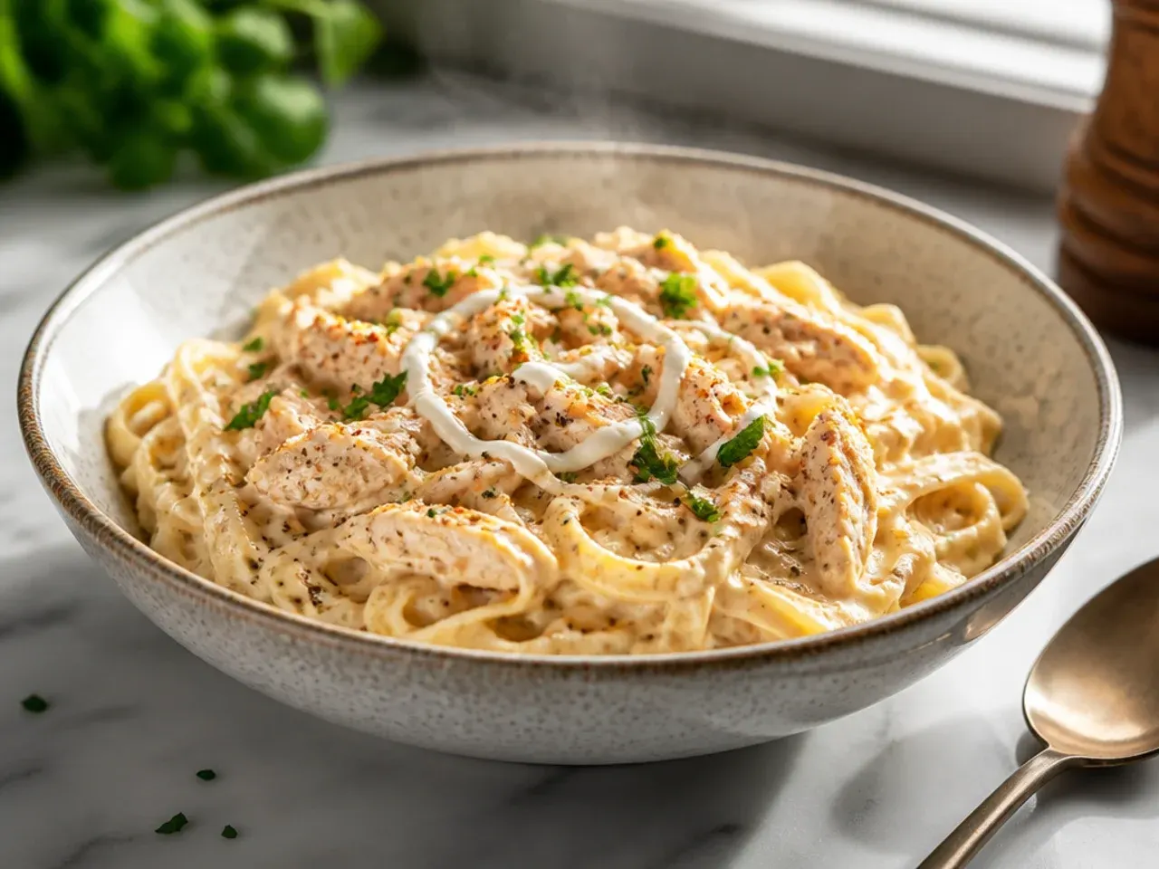 Cajun spiced crockpot chicken alfredo with andouille sausage