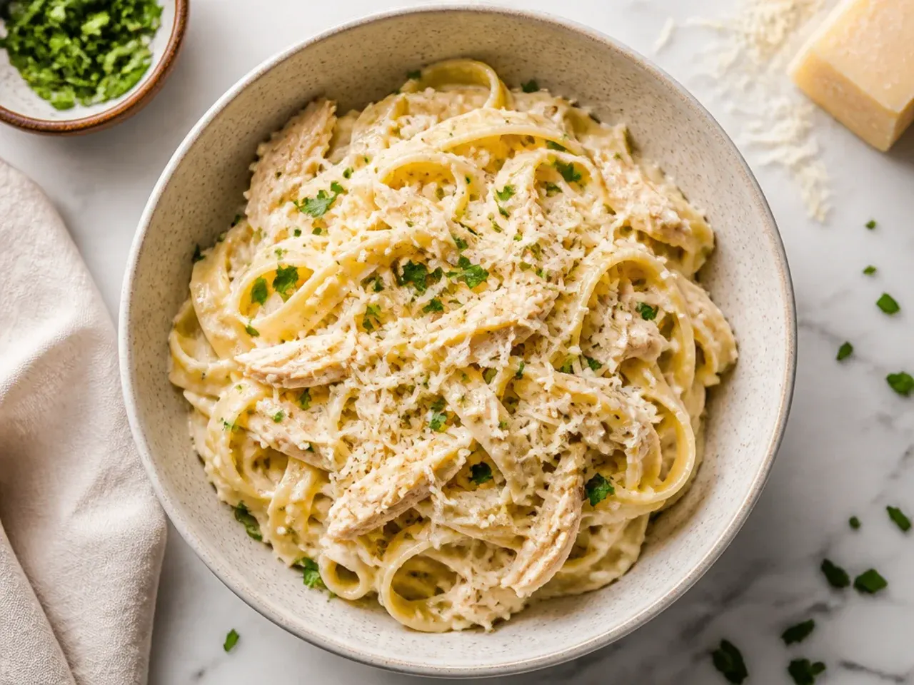 Gluten-free crockpot chicken alfredo with rice pasta and courgette noodles