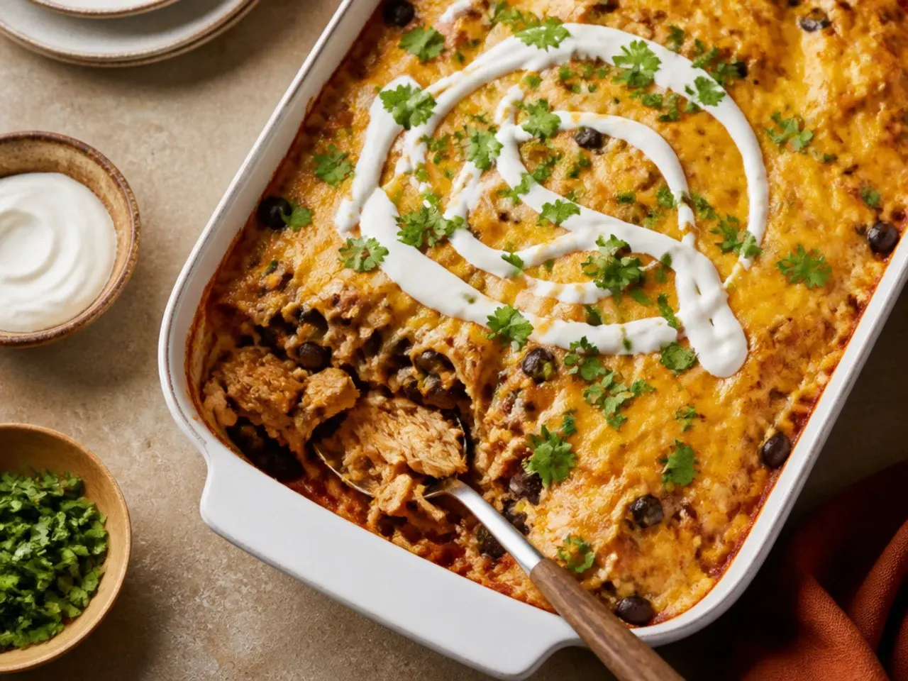 A quick chicken enchilada casserole cooked on high setting in under two hours