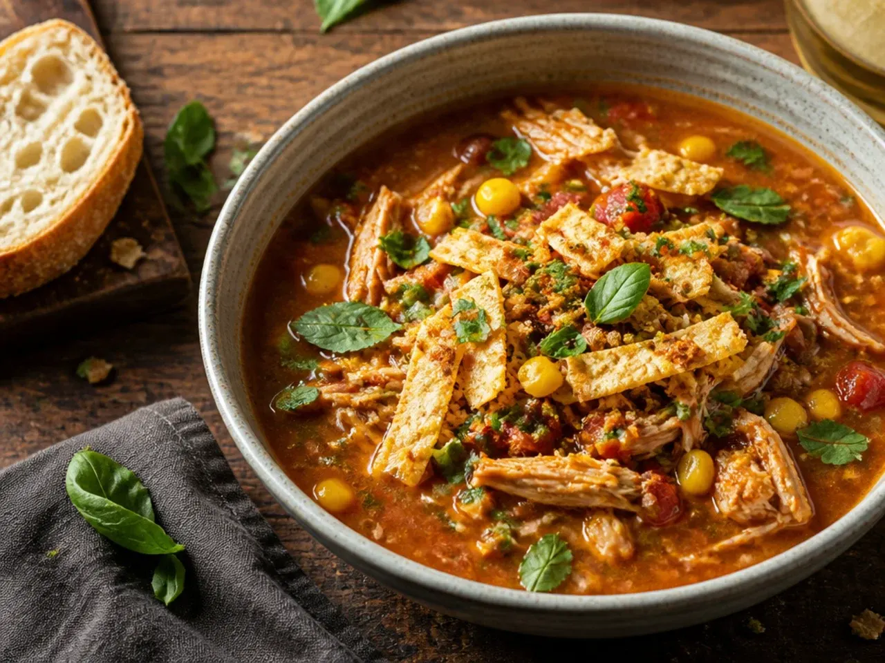 A handful of simple pantry ingredients — salsa jar, tinned beans, and chicken breasts — beside a slow cooker.