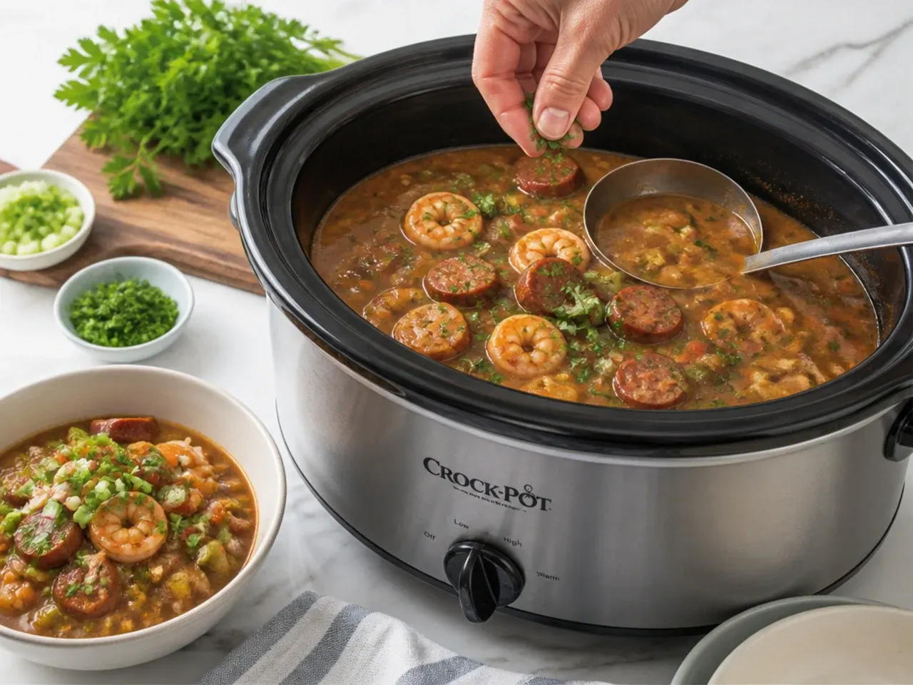 crockpot gumbo recipe — step 7: season and serve