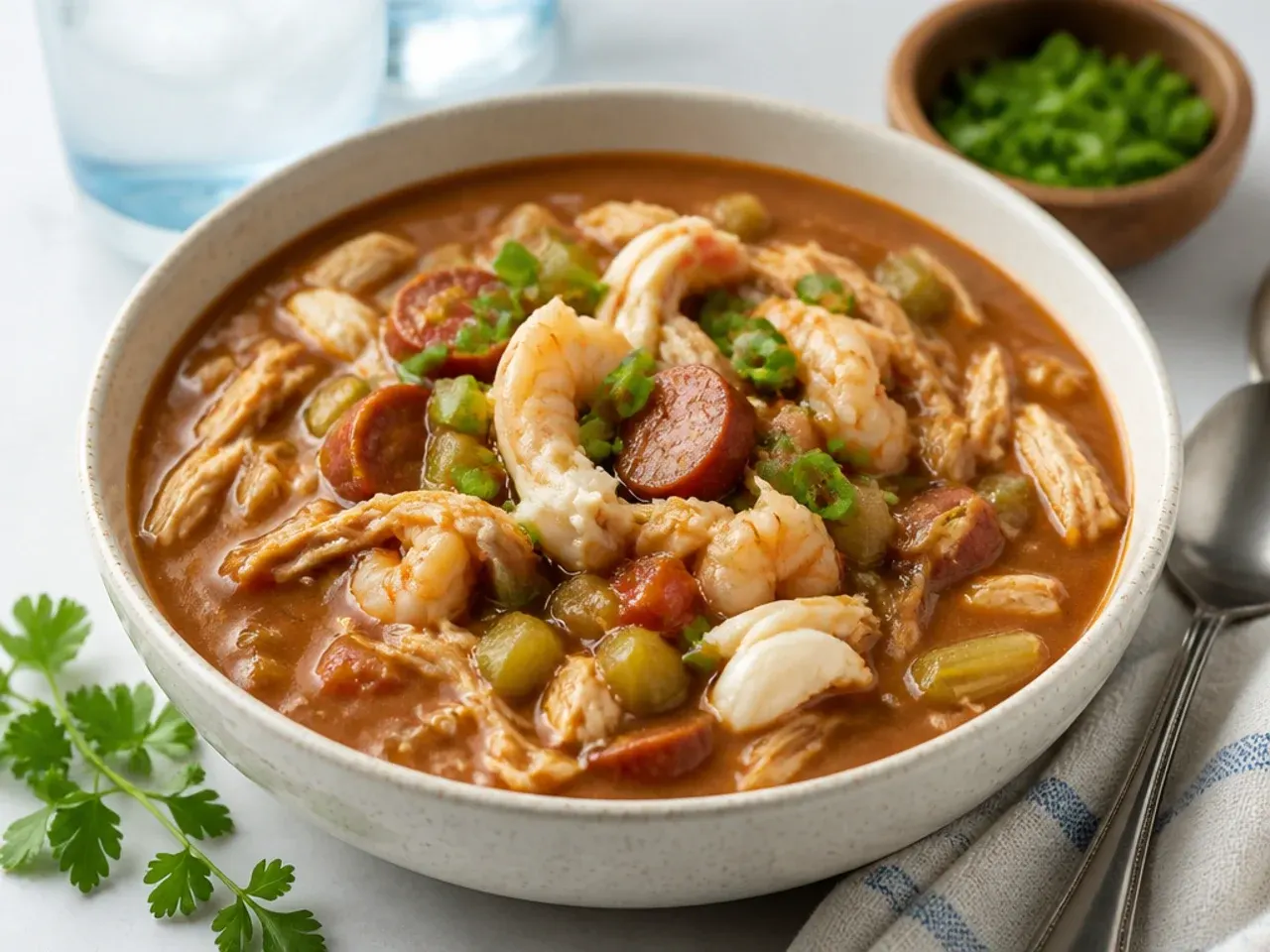 Elegant crockpot gumbo recipe with jumbo lump crab, chicken and andouille